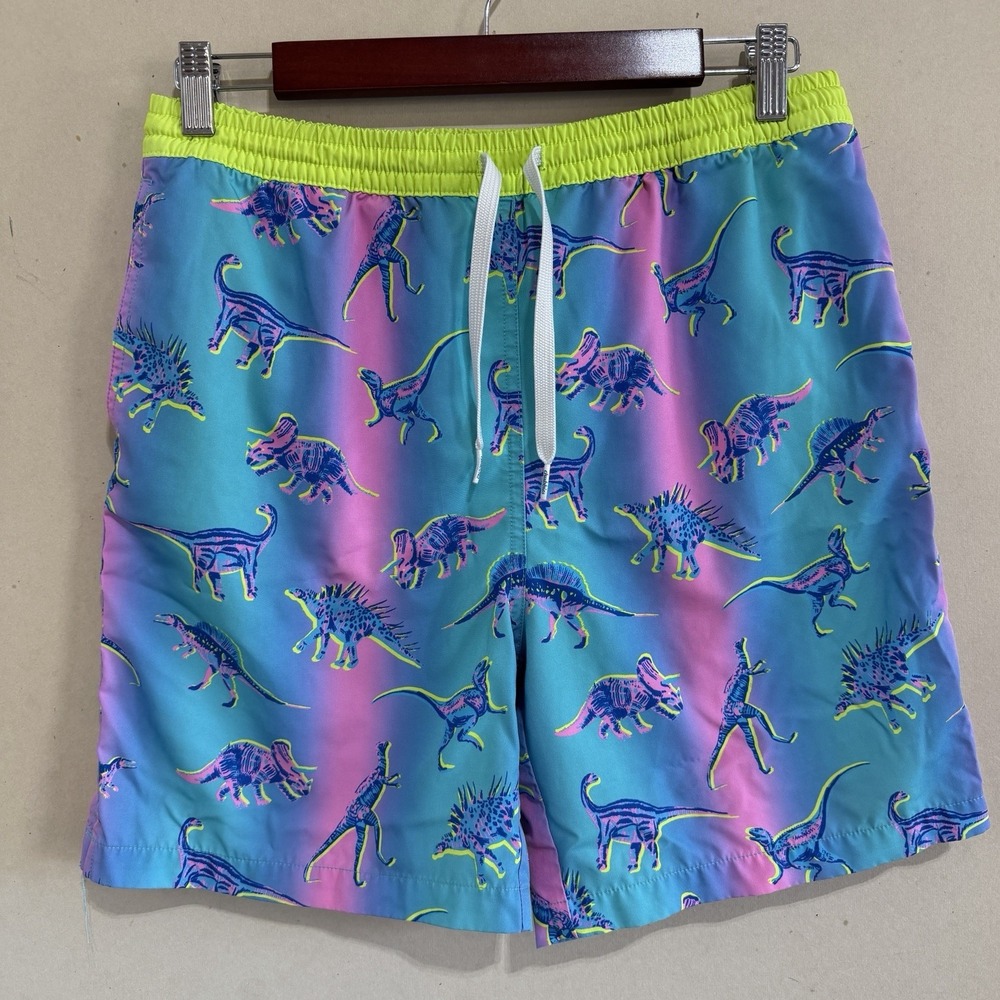 Chubbies The Dino Delights Kids Swim Trunks Youth XL 18/20 Neon Dinosaur Ombre